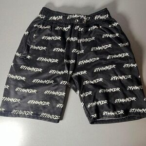 8THWNDR Shorts‎ Black White Graphic Print Drawstring Elastic Waist Casual